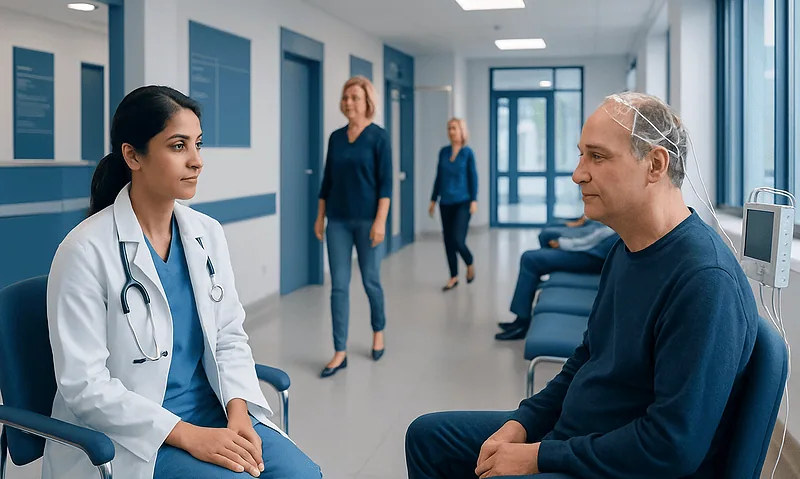Patient undergoing a neurophysiology test at Acibadem Hospital.