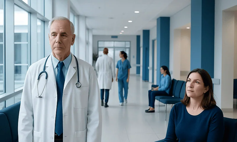 What Is a Heart Murmur? Causes, Tests, and What It Means 6 Doctor and patient in hospital corridor, healthcare setting.