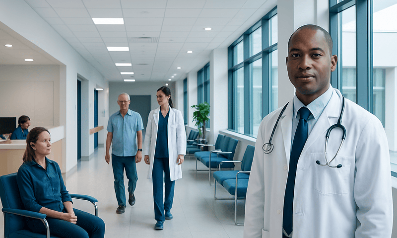 Are Joints Bones? Understanding What Makes Up a Joint 3 Healthcare professionals and patient in a modern hospital corridor.