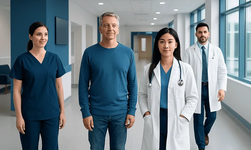 What Is a Normal Heart Rate? Resting Rates, Warning Signs, and When to See a Doctor 3 Medical team walking in hospital corridor at Acibadem Hospitals Group.