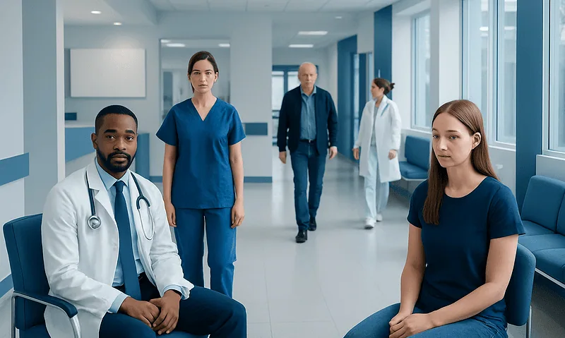 What Is a Normal Heart Rate? Resting Range, Causes, and Red Flags 9 Diverse medical team in hospital corridor with patients and staff.