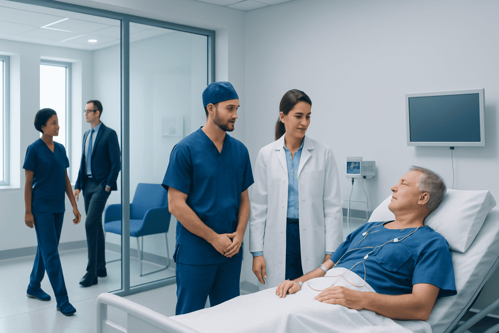 Electrophysiology Study: What Happens During EPS and What the Results Mean 1 Medical team consulting with patient in hospital room at Acibadem Hospitals.