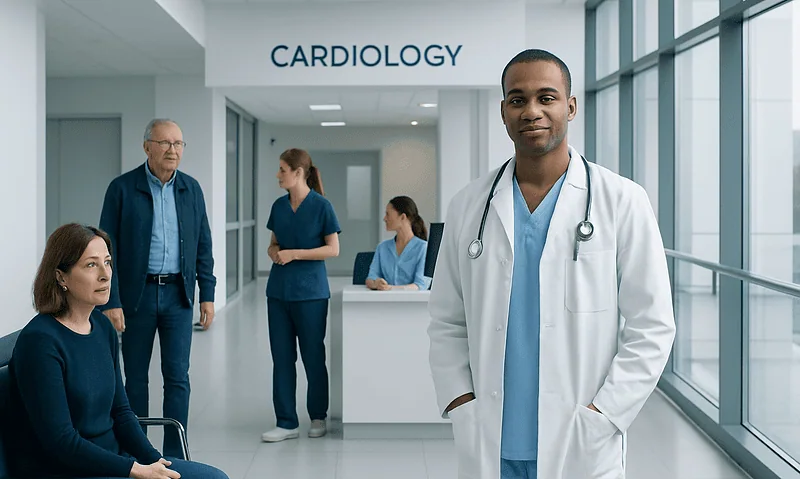 Health Library 17 Cardiology department at Acibadem Hospitals Group with medical staff and patients.
