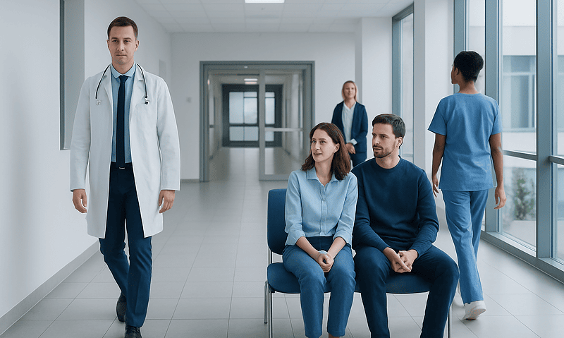 Medical consultation at Acibadem Hospital with healthcare professionals and patients.