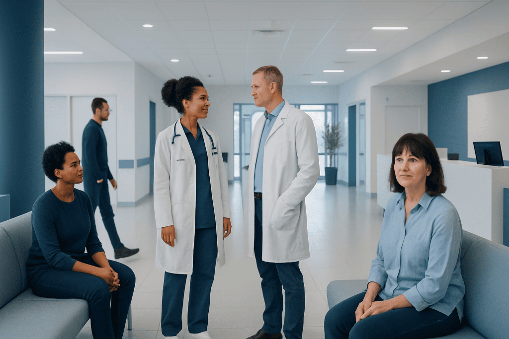 How to Balance Your Hormones: When Lifestyle Changes Help and When to Get Checked 1 Medical team consulting with patient in hospital corridor.