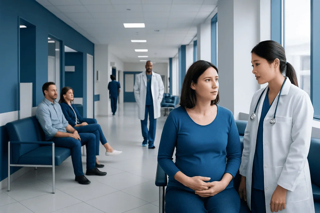 IVF With Adenomyosis: How It Can Affect Fertility Treatment 1 Patient consulting with doctor in hospital corridor.