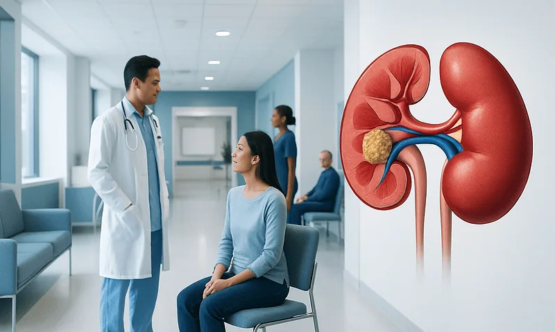What Do Kidney Stones Look Like and When Should You Save One? 9 Doctor consulting patient about kidney stones in hospital corridor.