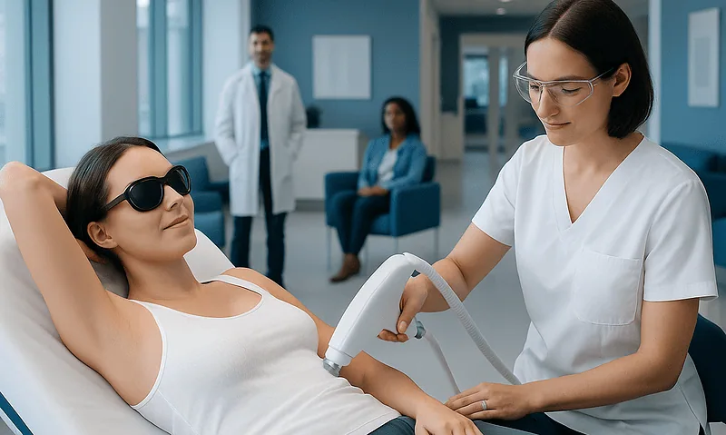 Laser Hair Treatment: How Long Results Last and What Affects Them 18 Woman receiving laser hair removal treatment at Acibadem Hospital.