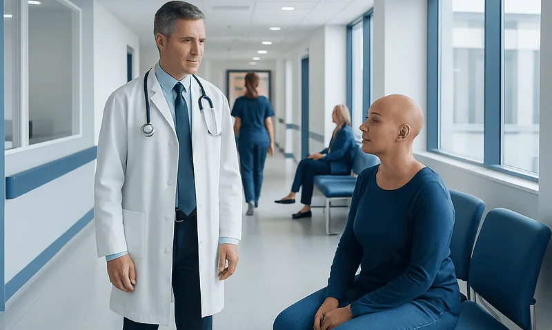 Leukemia Treatment Options: How Doctors Choose the Right Plan 4 Doctor consulting a patient in a hospital corridor with other patients in the background.