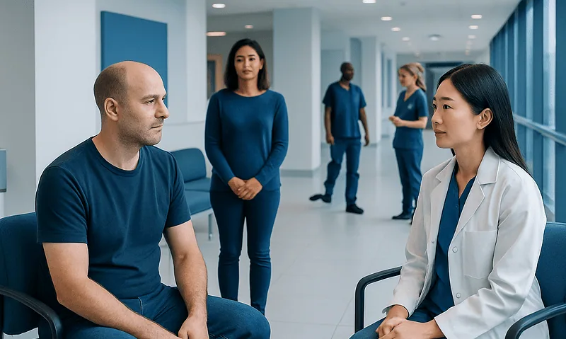 Medical consultation at Acibadem Hospital with doctor and patient.