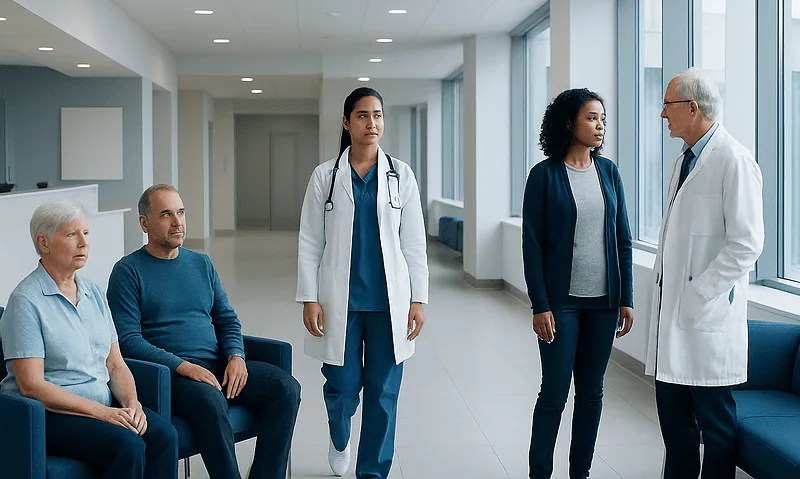Malignancy Explained: How Doctors Confirm if a Tumor Is Cancer 9 Medical team discussing patient care in hospital corridor.