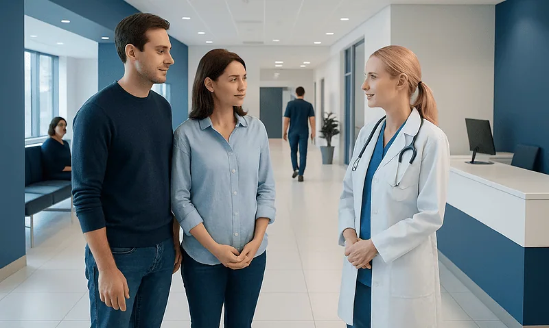 How to Choose the Right Hospital for IVF Abroad 17 Patients consulting with a doctor at Acibadem Hospital for IVF treatment.