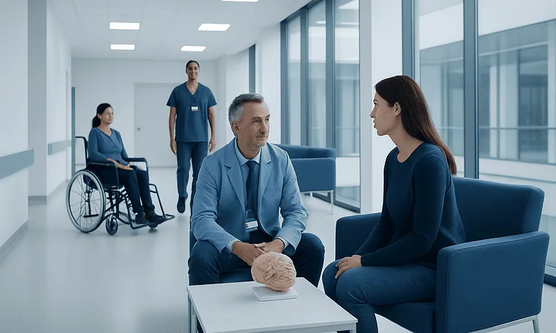 Neurological consultation at Acibadem Hospital with doctor and patient.