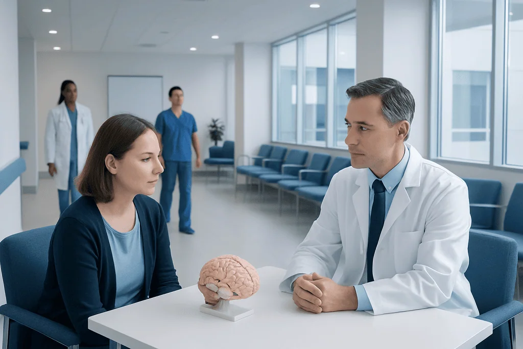 Neuropsychological Testing: What to Expect Step by Step 1 Doctor and patient discussing neuropsychological testing in a modern clinic.