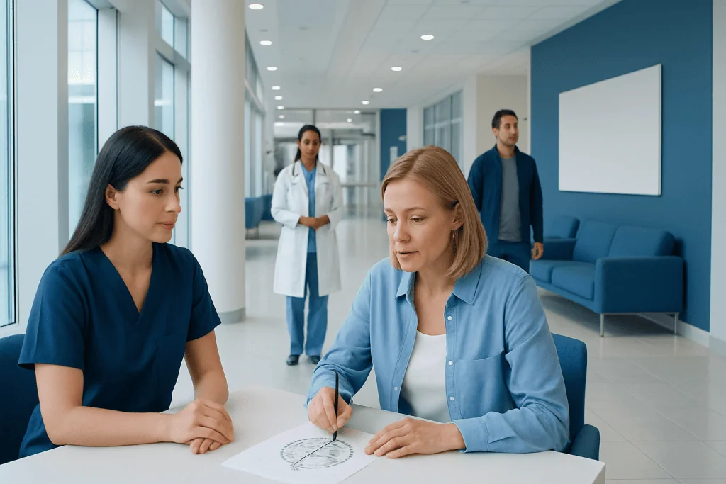 Neuropsychological Testing: What It Can Diagnose and What It Cannot 1 Medical professionals in a hospital discussing neuropsychological testing.