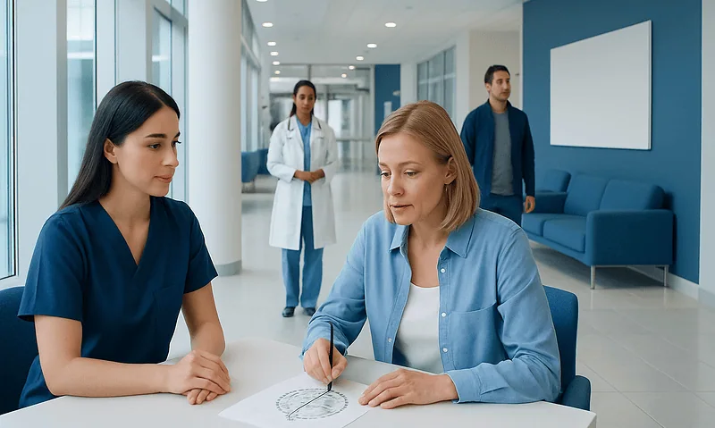 Medical professionals in a hospital discussing neuropsychological testing.