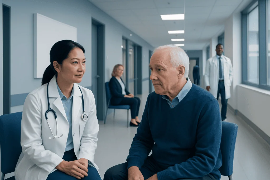 What Do Neuropsychological Tests Diagnose? 1 Doctor consulting with elderly patient in hospital corridor.