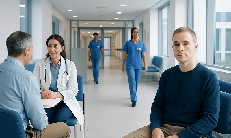 Medical consultation at Acibadem Hospital with healthcare professionals and patient.