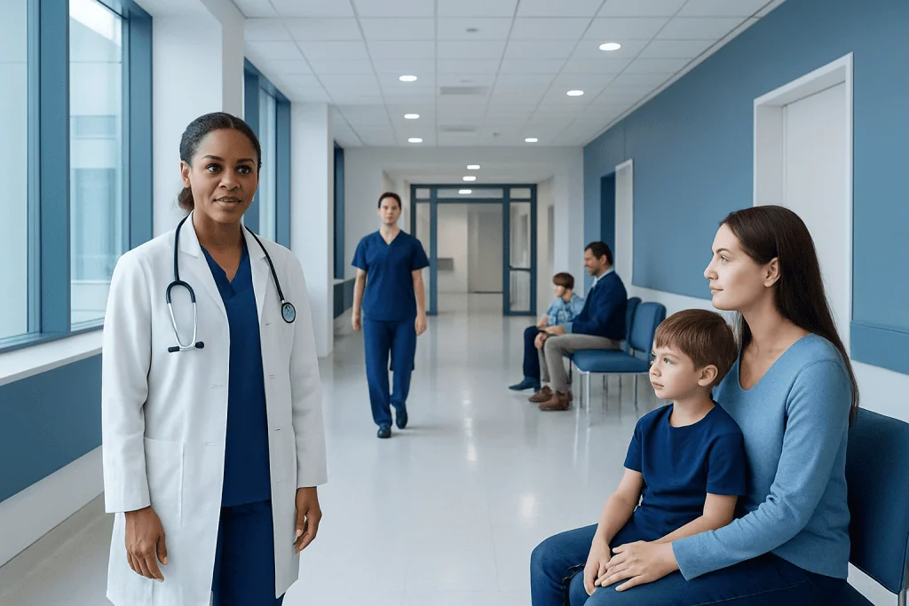 What Is Pediatrics? A Parent-Friendly Guide 1 Pediatric consultation at Acibadem Hospital with doctor and young patient.