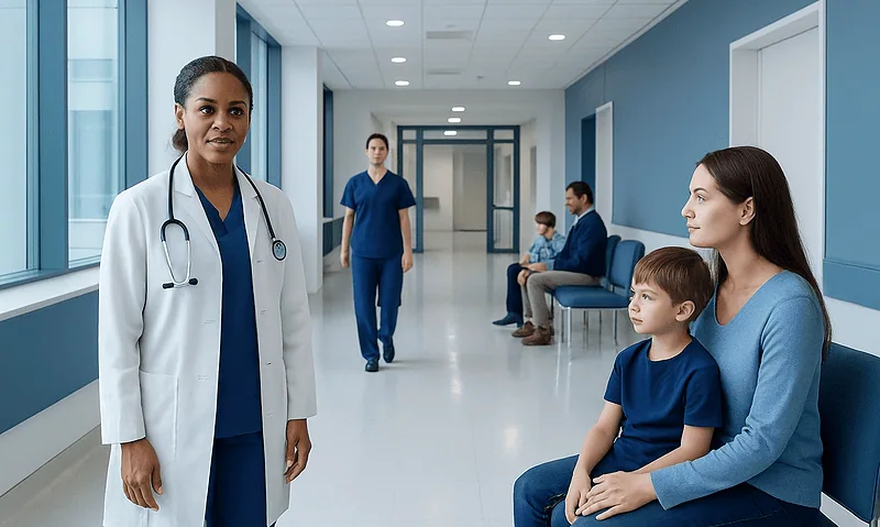 What Is Pediatrics? A Parent-Friendly Guide 7 Pediatric consultation at Acibadem Hospital with doctor and young patient.