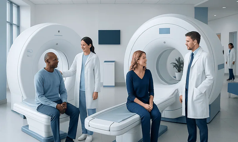 PET-MRI vs PET-CT: What Is the Difference for Patients? 1 Patients and medical staff in a modern MRI scan room at Acibadem Hospitals.