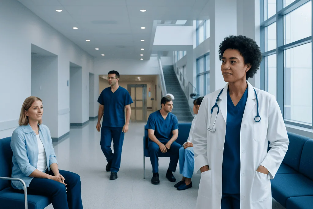 Prevention Definition in Healthcare: Meaning, Types, and Why It Matters 1 Healthcare professionals and patients in a modern hospital corridor.