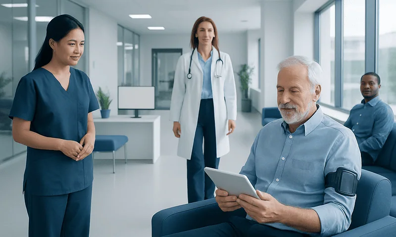 Remote Patient Monitoring: What It Is, Who Benefits, and What to Expect 3 Doctor using tablet for remote patient monitoring in hospital setting.