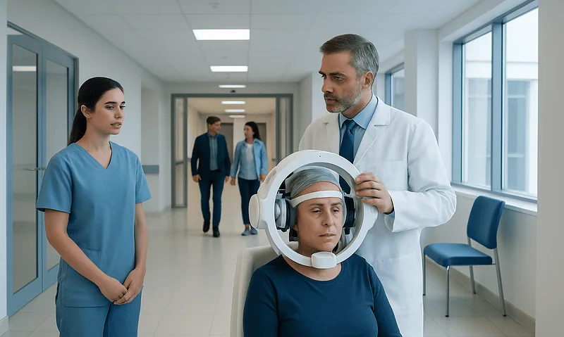Patient undergoing stereotactic radiosurgery at Acibadem Hospital.