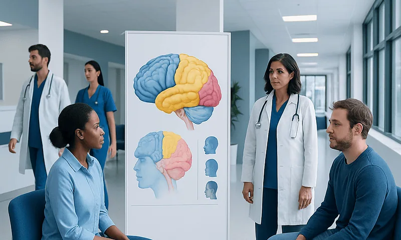 Brain Lobes and Symptoms of Injury: What Changes With Damage? 18 Medical professionals discussing brain lobes and injury symptoms in a hospital setting.