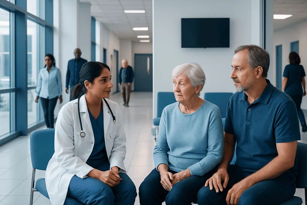 Dementia Doctor Visit: Step by Step From First Symptoms to Diagnosis 1 Doctor consulting elderly woman about dementia symptoms in hospital.