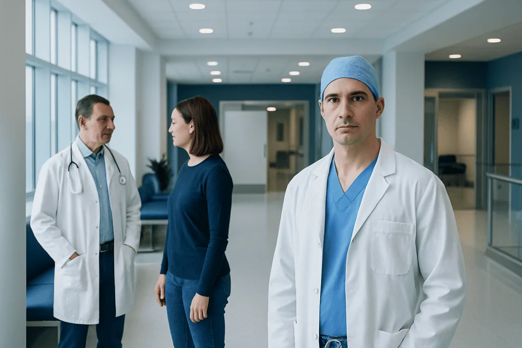 Common Myths About Brain Surgery and Neurosurgery: Facts Patients Should Know 1 Medical team discussing patient care in hospital corridor.
