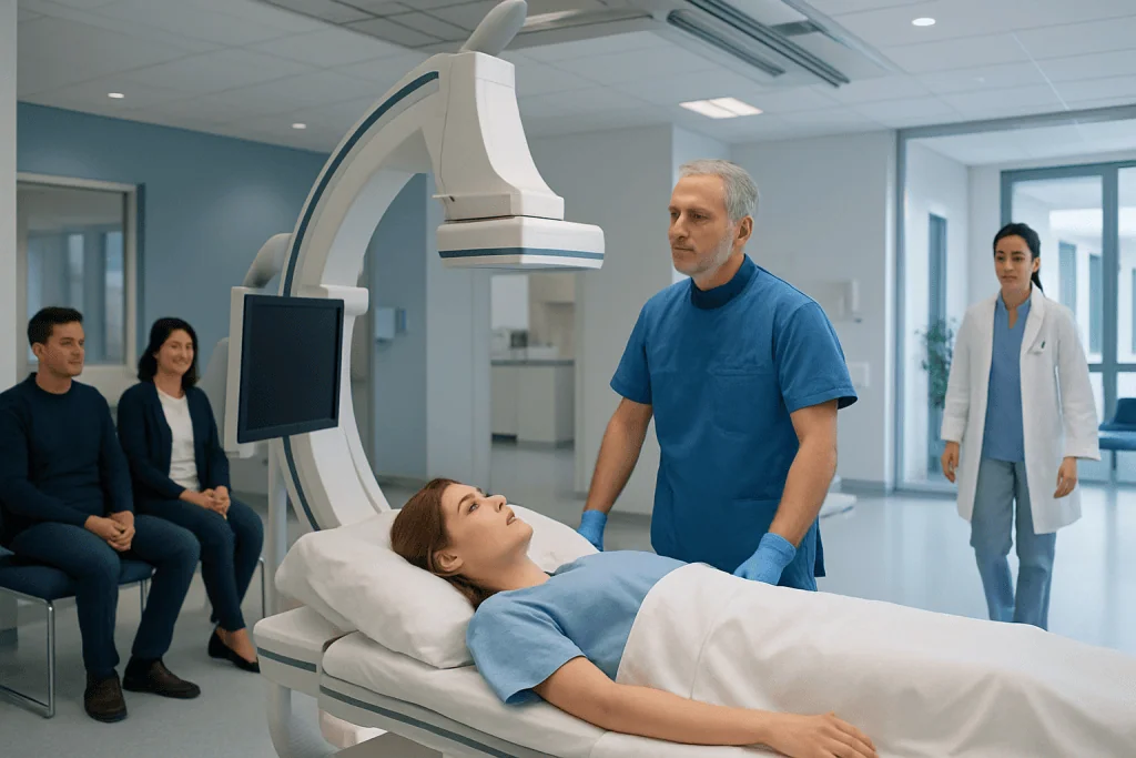 Cerebral Angiography Before Neuroendovascular Treatment: What to Expect Step by Step 1 Medical team prepares patient for cerebral angiography procedure at Acibadem Hospital.