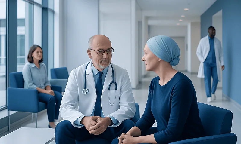 Choosing the Right Oncologist: Questions to Ask Before Treatment 3 Doctor consulting with a female patient in a hospital corridor.