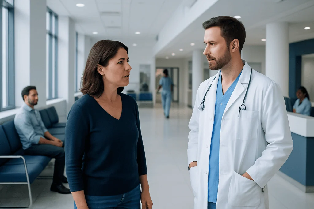 Facial Treatment Cost: What Affects the Price of Medical-Grade Skin Procedures? 1 Doctor consulting a patient in a modern hospital corridor.