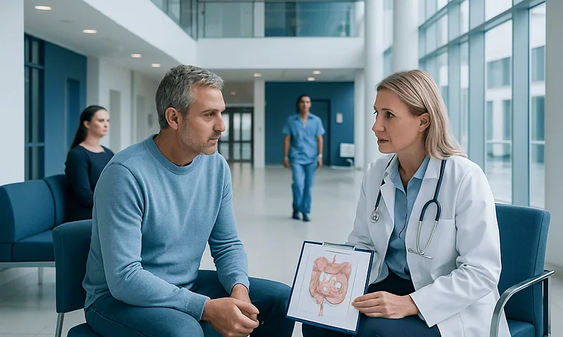 Fiber and Digestive Health: Why It Matters and Best Food Sources 5 Doctor discussing digestive health with patient in hospital.
