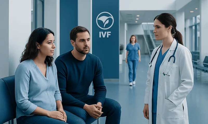 Patients consulting with a doctor at Acibadem IVF clinic.