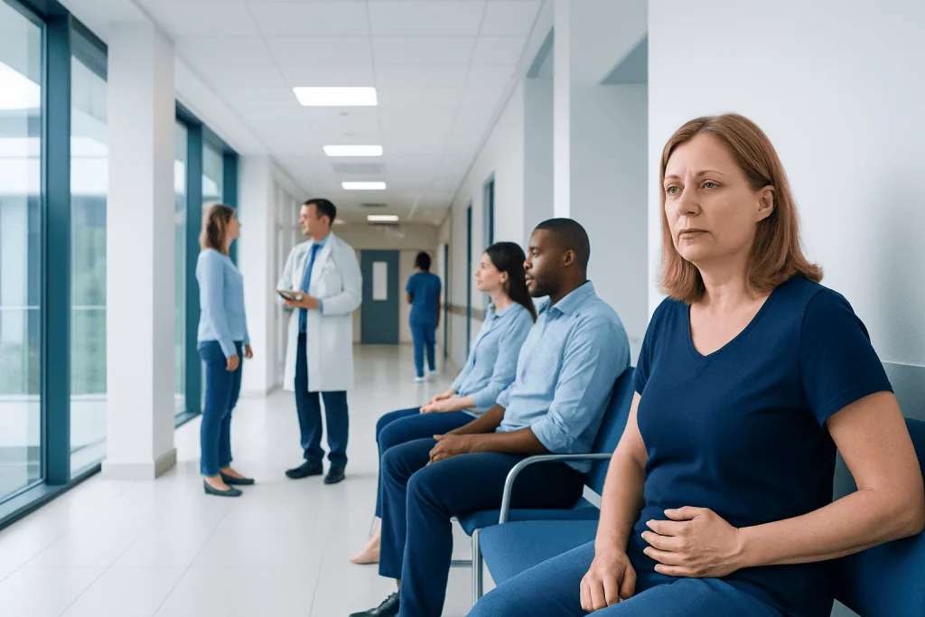 Symptoms and Signs of Kidney Problems: What Patients Often Notice First 1 Patients waiting in a hospital corridor with medical staff in the background.