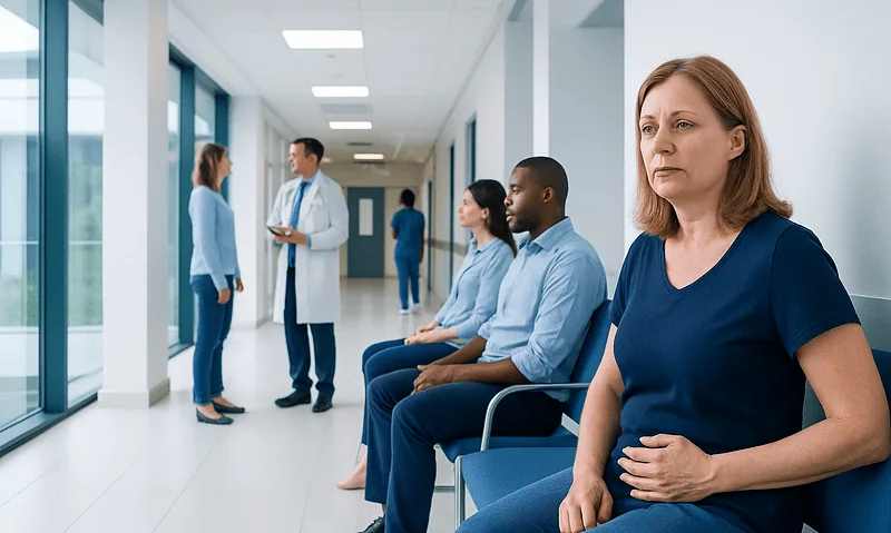 Symptoms and Signs of Kidney Problems: What Patients Often Notice First 3 Patients waiting in a hospital corridor with medical staff in the background.