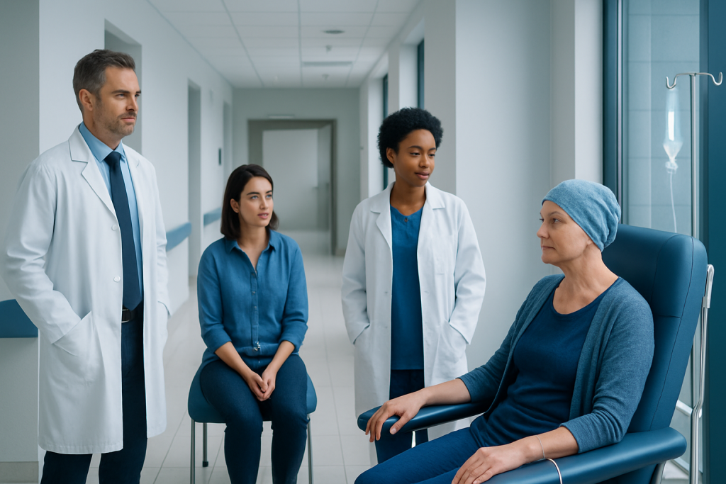 Chemotherapy Before You Start: How to Prepare and What to Bring 1 Medical team consulting a patient in hospital corridor.