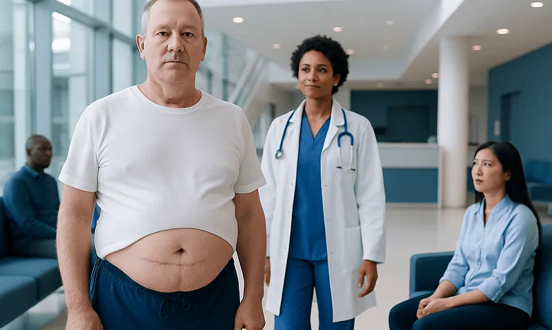 Abdomen Shape After Open Surgery: What's Normal? 7 Patient with abdominal scar after open surgery at hospital.