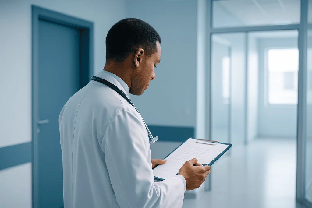 Pancreas Transplant in Turkey: When is a Pancreas Transplant Necessary? 1 Doctor reviewing patient information in a hospital corridor.