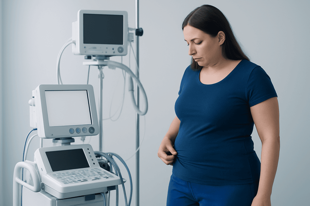 Woman preparing for bariatric surgery consultation at Acibadem Hospital.