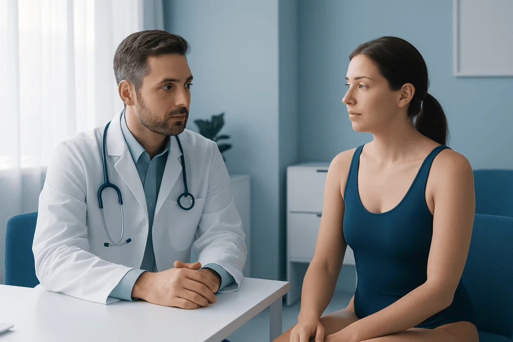 Doctor consulting with a female patient in a medical office.