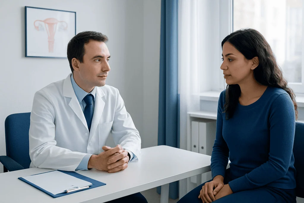 Doctor consulting with a patient in a medical office setting.