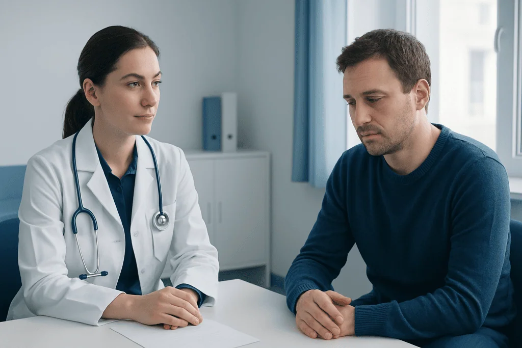 Doctor consulting with a patient about unexplained fever at Acibadem Hospital.