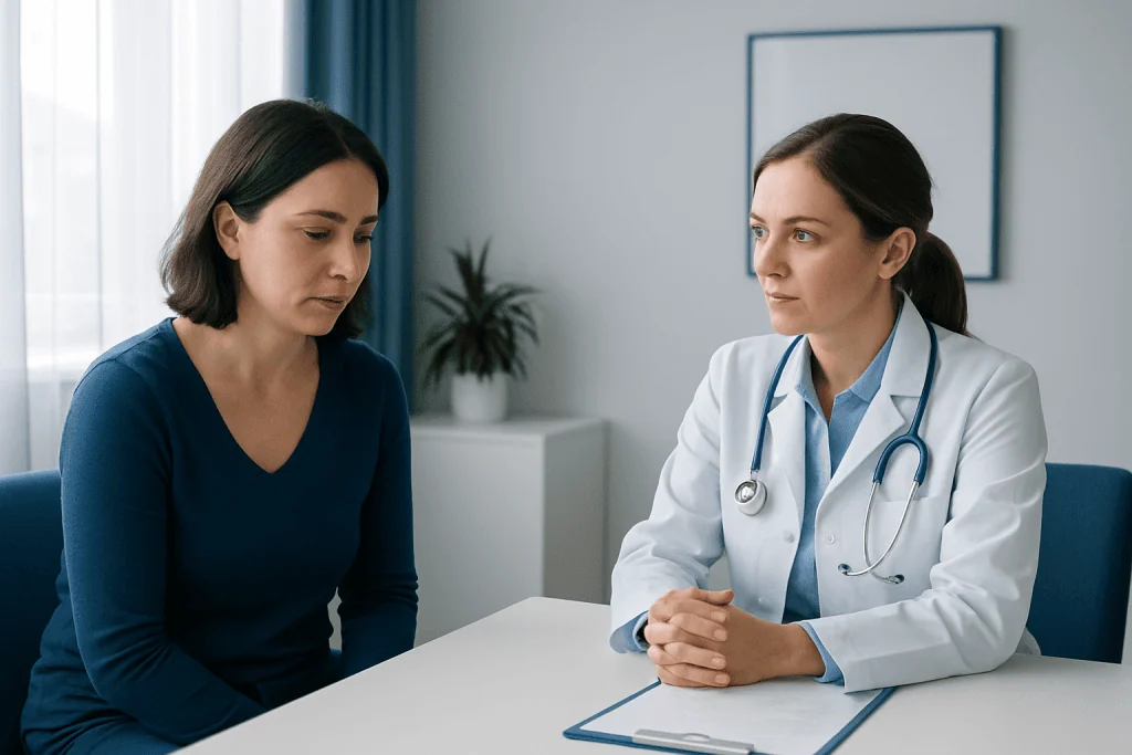 Doctor consulting with a patient in a medical office setting.