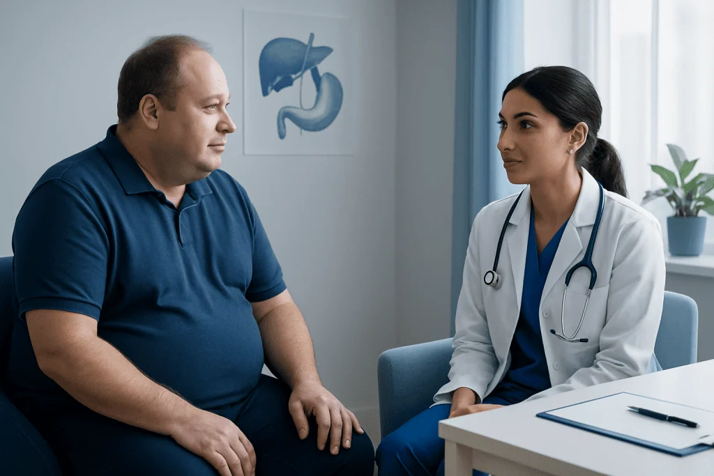 Doctor consulting with a patient about bariatric surgery options.