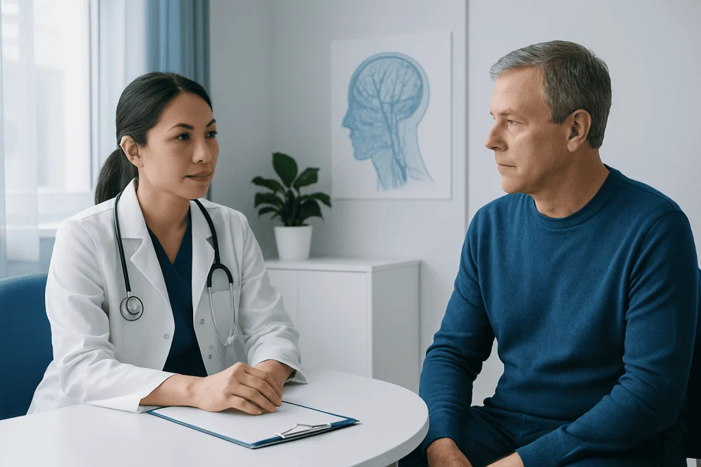 Doctor consulting with a patient in a medical office setting.