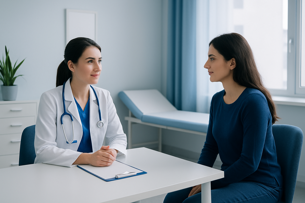 Doctor consulting with a patient in a medical office at Acibadem Hospitals Group.