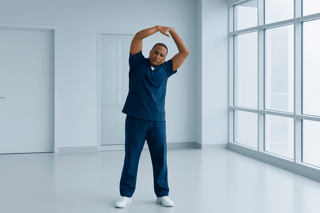 Prostate Cancer Prognosis: Survival Rates by Stage 1 Healthcare professional stretching in a bright hospital corridor.
